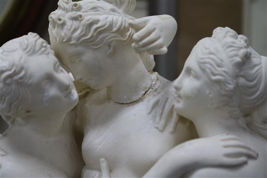 A plaster model of The Three Graces under a glass dome height 43cm